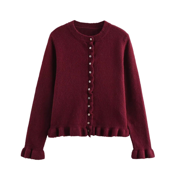 Rüschenbesetzter Damen-Cardigan mit Knöpfen, schickes Lagen-Oberteil
