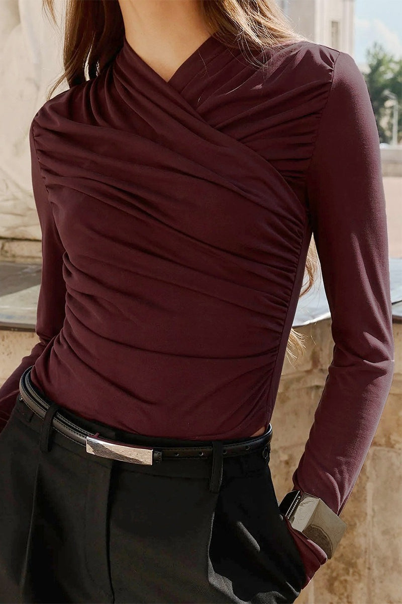 Damen Strickpullover Mit Drapiertem V Ausschnitt