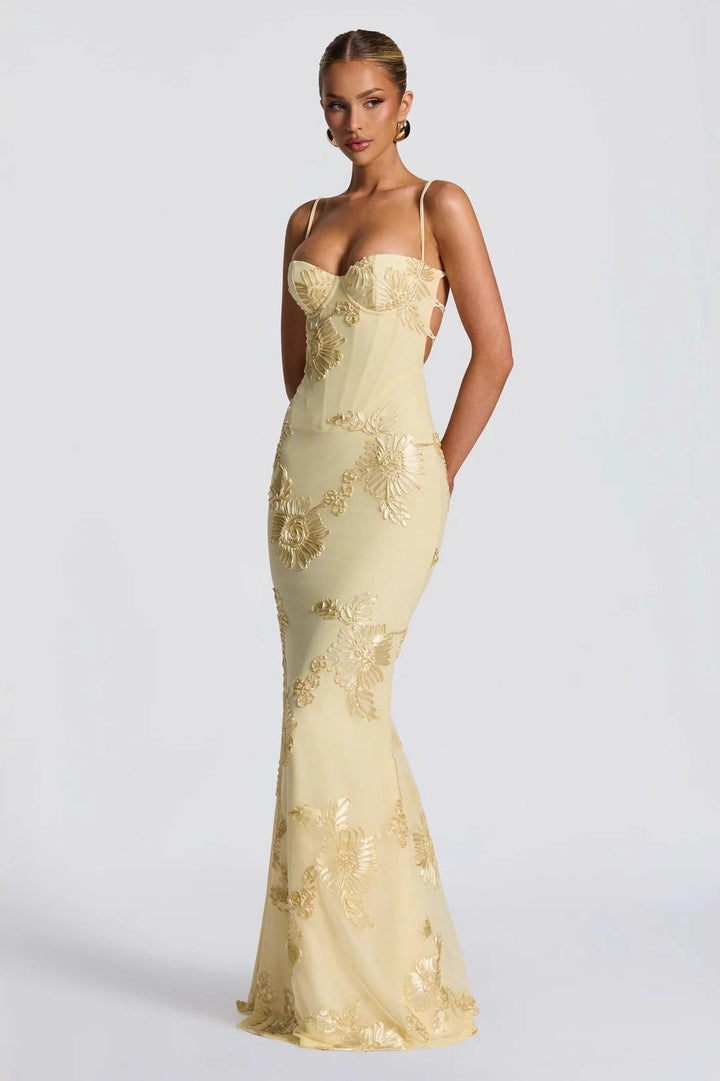 Damen-Maxikleid mit floralem Muster und rückenfreiem Design
