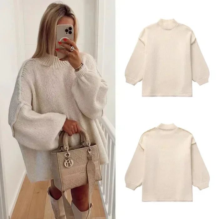 Gemütlicher Strickpullover mit Rollkragen und stylischen Puffärmeln
