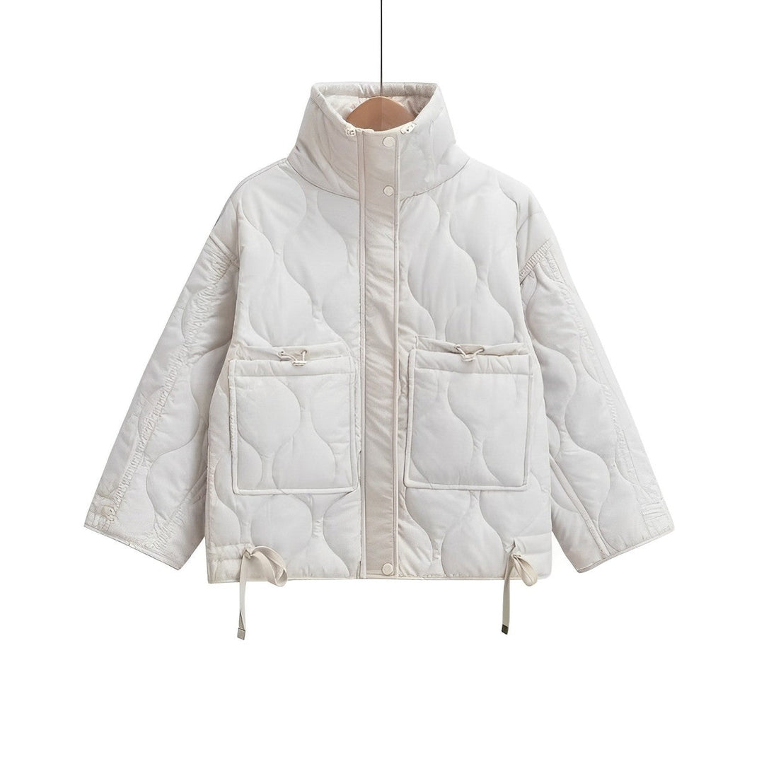 Damen-Baumwolljacke in Hüftlänge mit Stehkragen und Kordelzug
