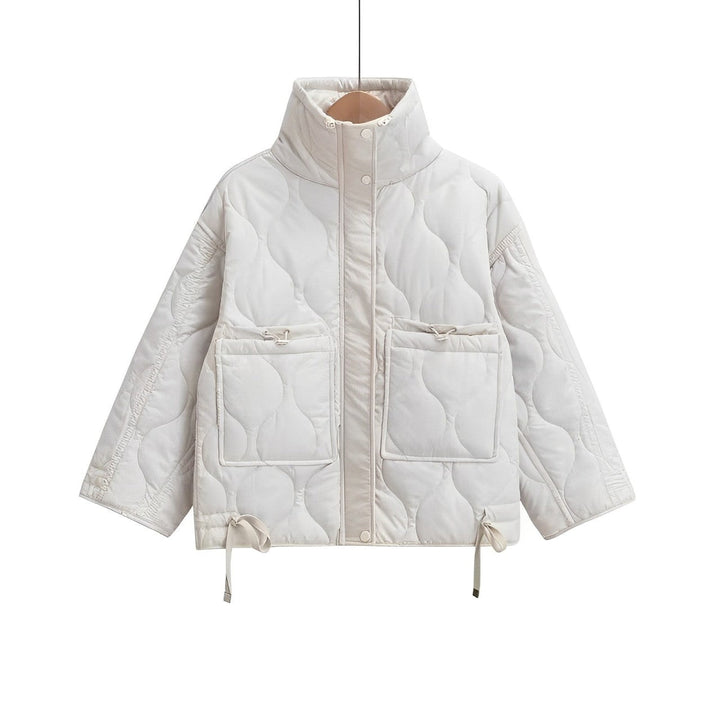Damen-Baumwolljacke in Hüftlänge mit Stehkragen und Kordelzug