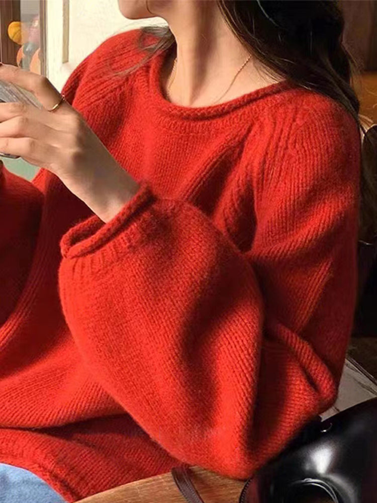 Locker Geschnittener Pullover mit Langarm