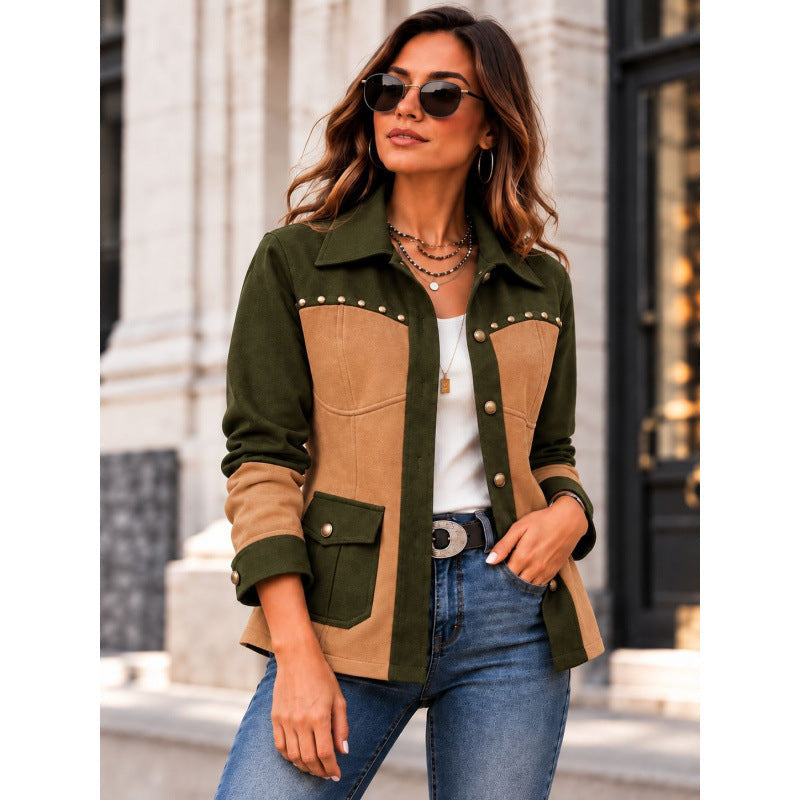 Damen Jacke Im Retro Farbblock Design