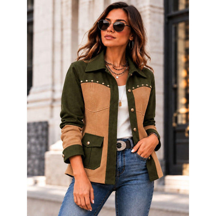 Damen Jacke Im Retro Farbblock Design