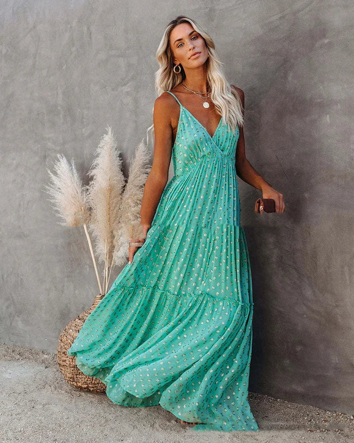 Boho-Chic grünes Maxi-Sommerkleid