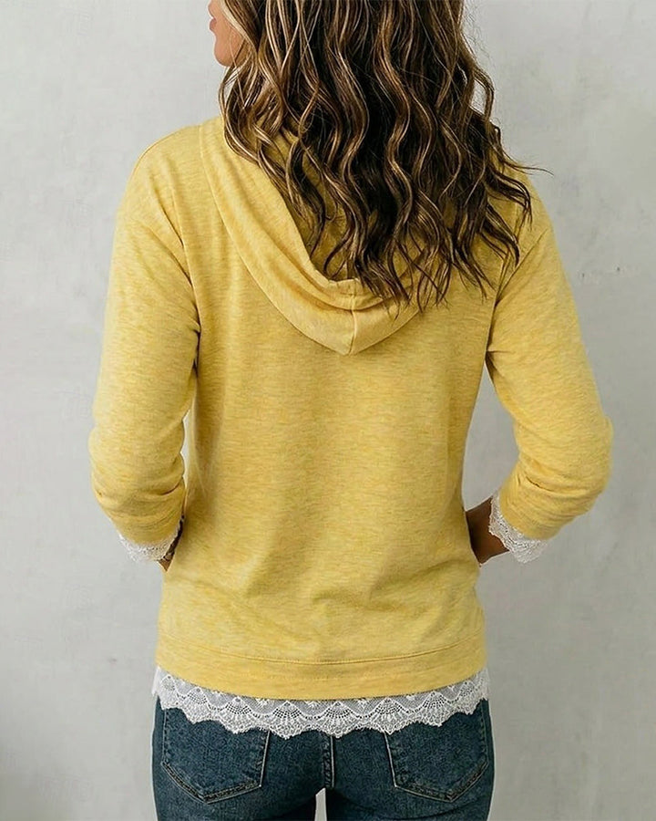 Detailansicht des Kordelzugs am Damen-Hoodie aus Baumwollmix.