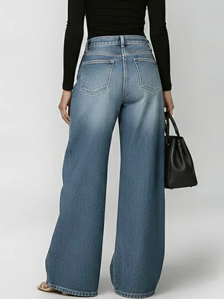 Damen High-Waist Weitbein Freizeithose Jeans