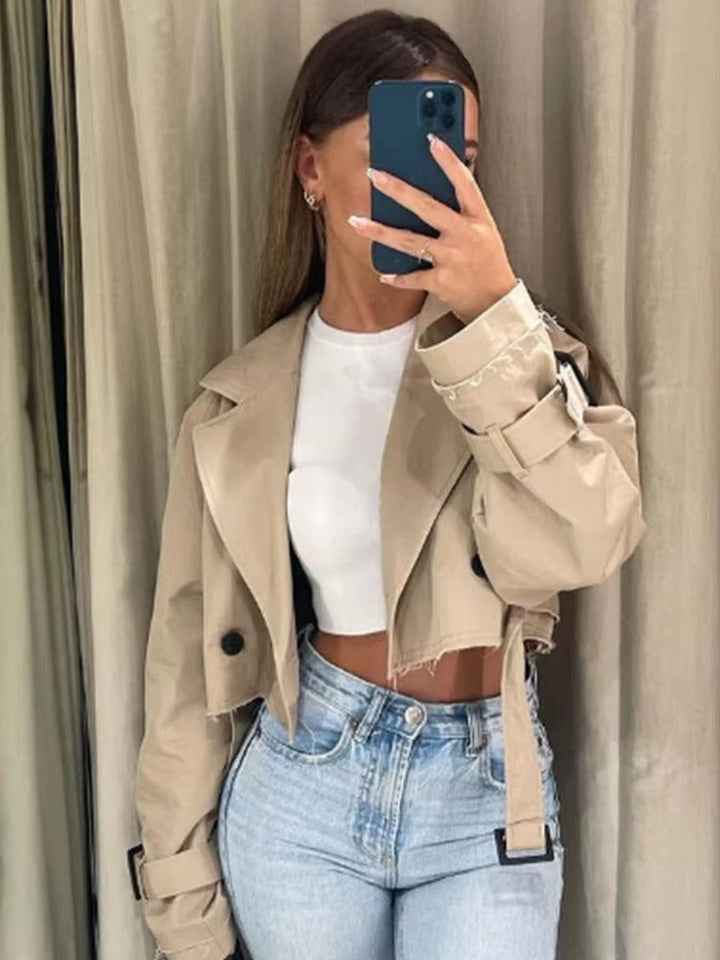 Damen Oversize Kurz geschnittener Trenchcoat