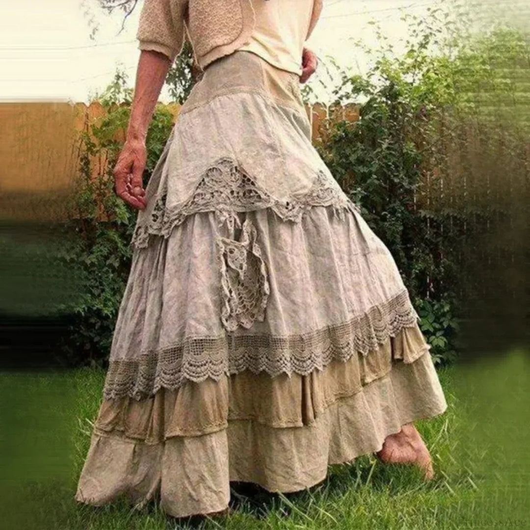 Großgrößen Baumwollmischung Rüschen Maxi-Rock im Vintage-Stil