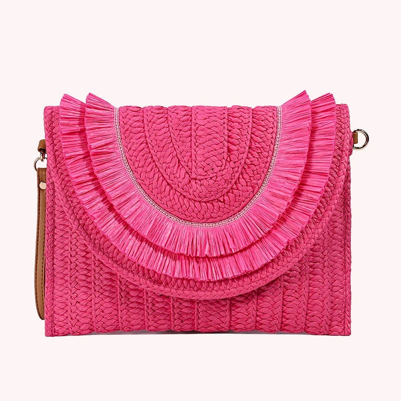 Geflochtene Clutch mit Fransenklappe