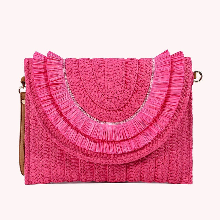 Geflochtene Clutch mit Fransenklappe