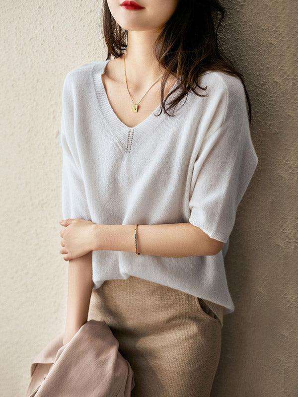 Luxuriöser weicher Kaschmir-Pullover mit V-Ausschnitt für Damen