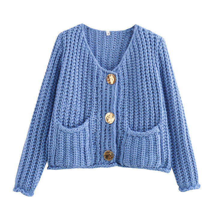 Cozy Chic Damen Strickjacke mit Knöpfen und Taschen