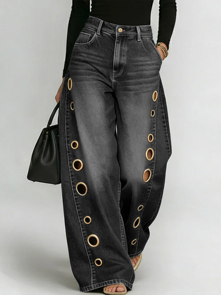 Damen High-Waist Weitbein Freizeithose Jeans