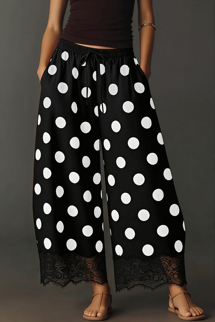 Damen Weite Hose Mit Polka Dots Und Tunnelzug