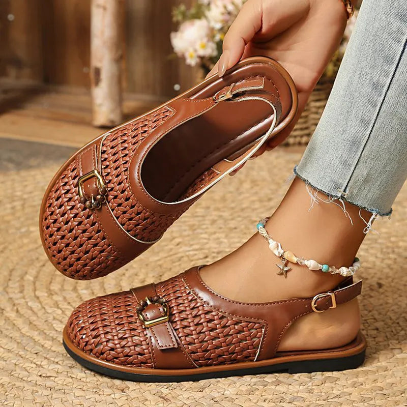 Damen Flechtsandalen Flach Mit Geschlossener Zehenpartie
