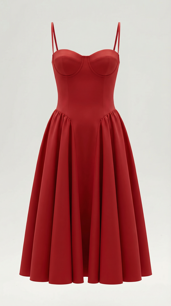 Damen Blumenmieder Midikleid mit Herzausschnitt