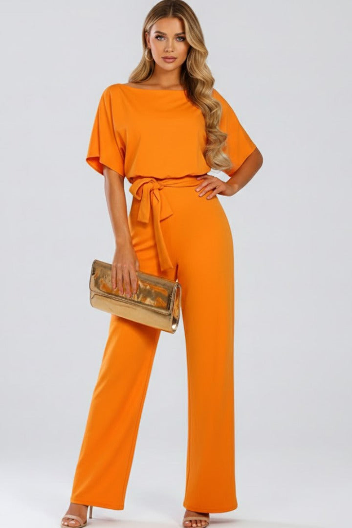 Damen Jumpsuit mit Gürtel und weitem Bein für festliche Anlässe