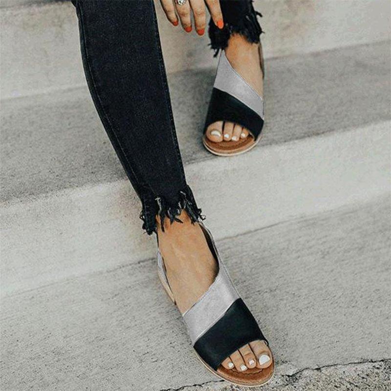 Zweifarbige Damen Sandalen mit offener Spitze, Vorderansicht