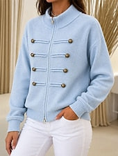 Damen Strickjacke Mit Stehkragen Und Zierknöpfen