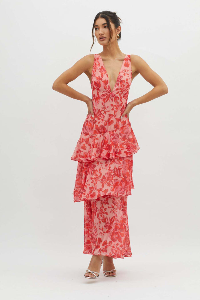 Maxikleid mit Rüschen und Blumenmuster für sommerliche Stimmung