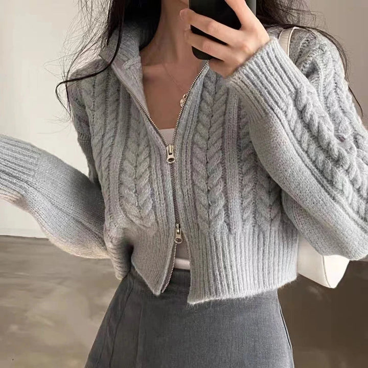 Damen Strick Reißverschluss Cardigan Lockerer Sitz Langarm
