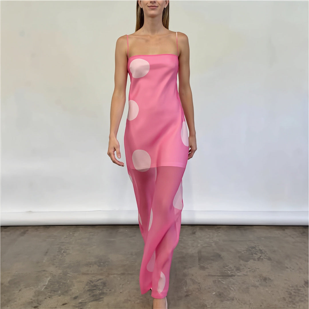 Damen Maxikleid Mit Punkten Und Schulterfreiem Slim Fit