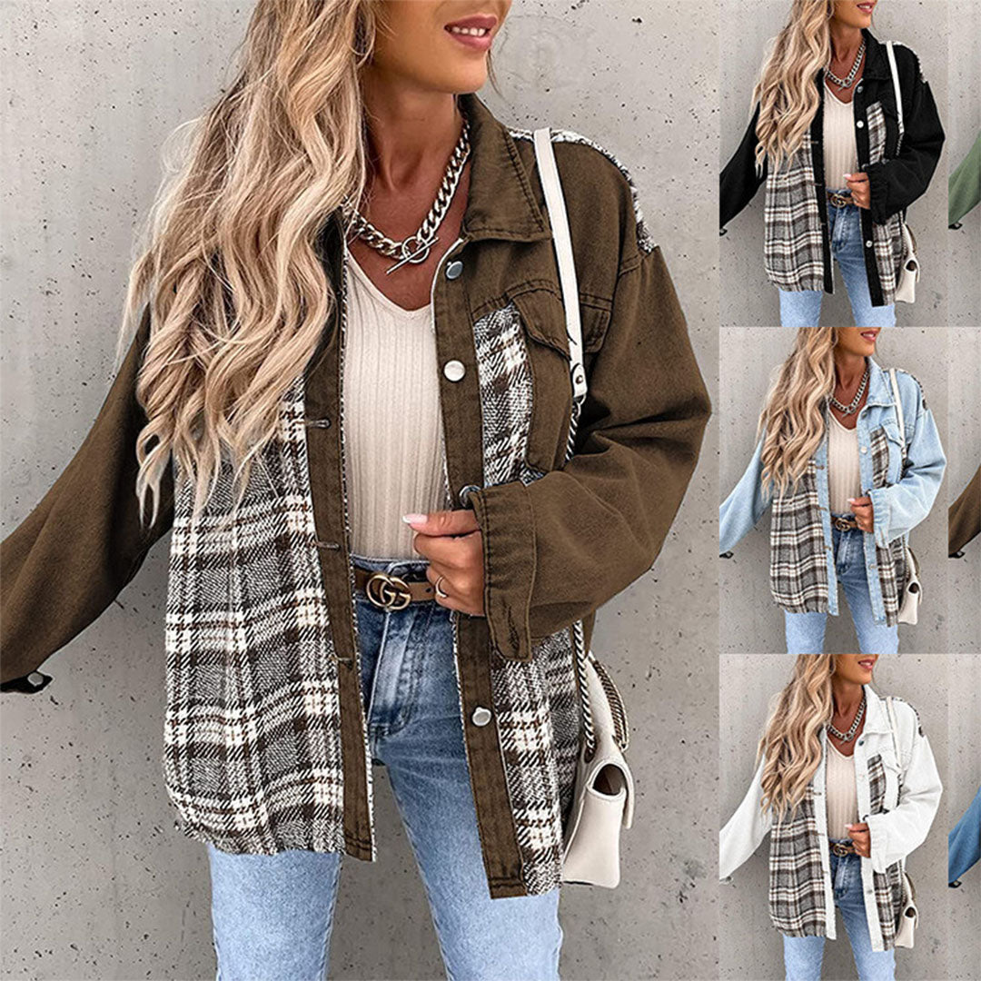 Elegante Damenjacke mit Karomuster und klassischem Kragen