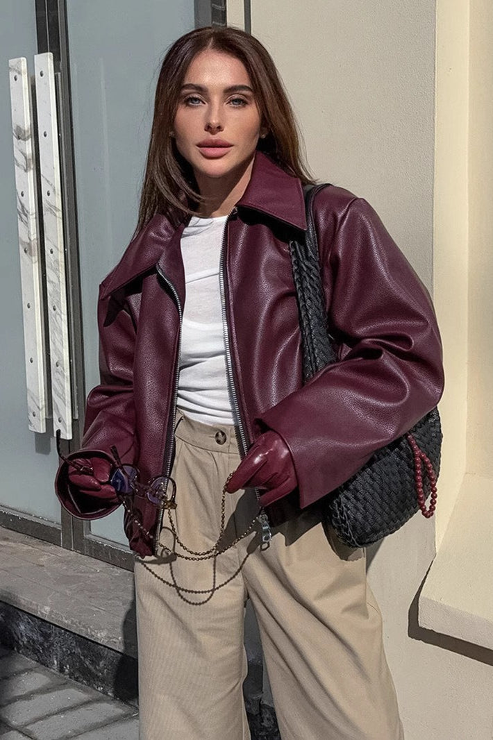Kunstlederjacke für Damen im modischen Bikerstil