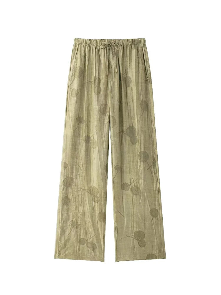 Damen Jacquard Zweiteiler Lockeres Hemd Hoch taillierte Weite Bein Hose