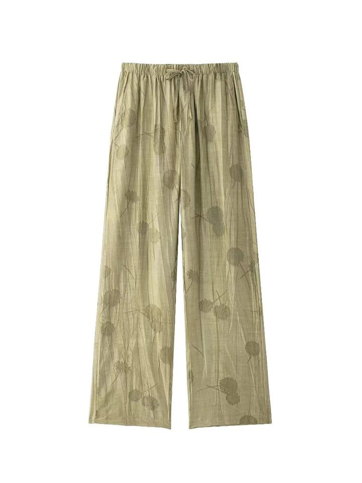 Damen Jacquard Zweiteiler Lockeres Hemd Hoch taillierte Weite Bein Hose