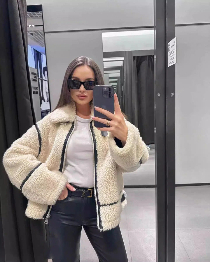 Damen-Teddyjacke mit weicher, flauschiger Oberfläche