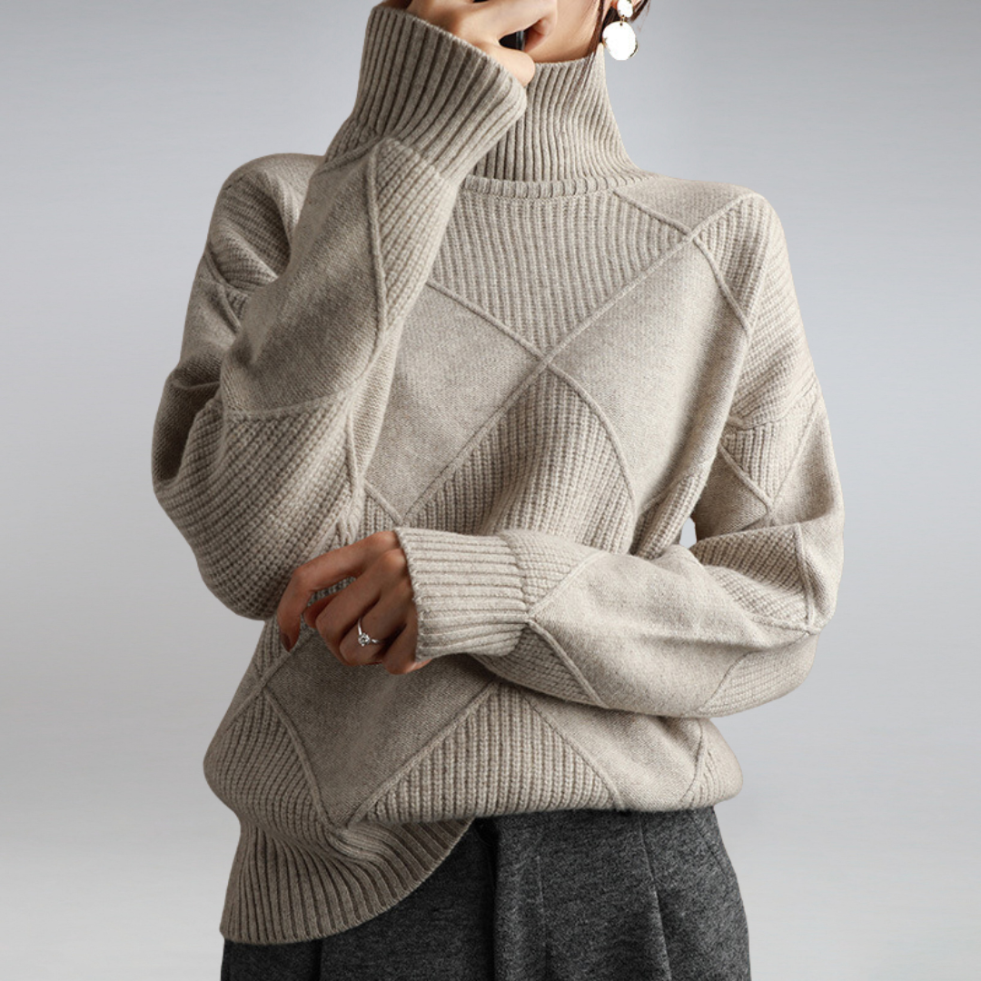 Gemütlicher geometrischer Strick-Rollkragenpullover für Damen