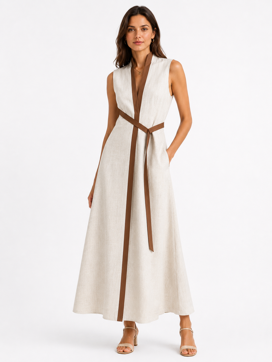 Ärmelloses Midikleid mit Stehkragen für Damen, lockere Passform