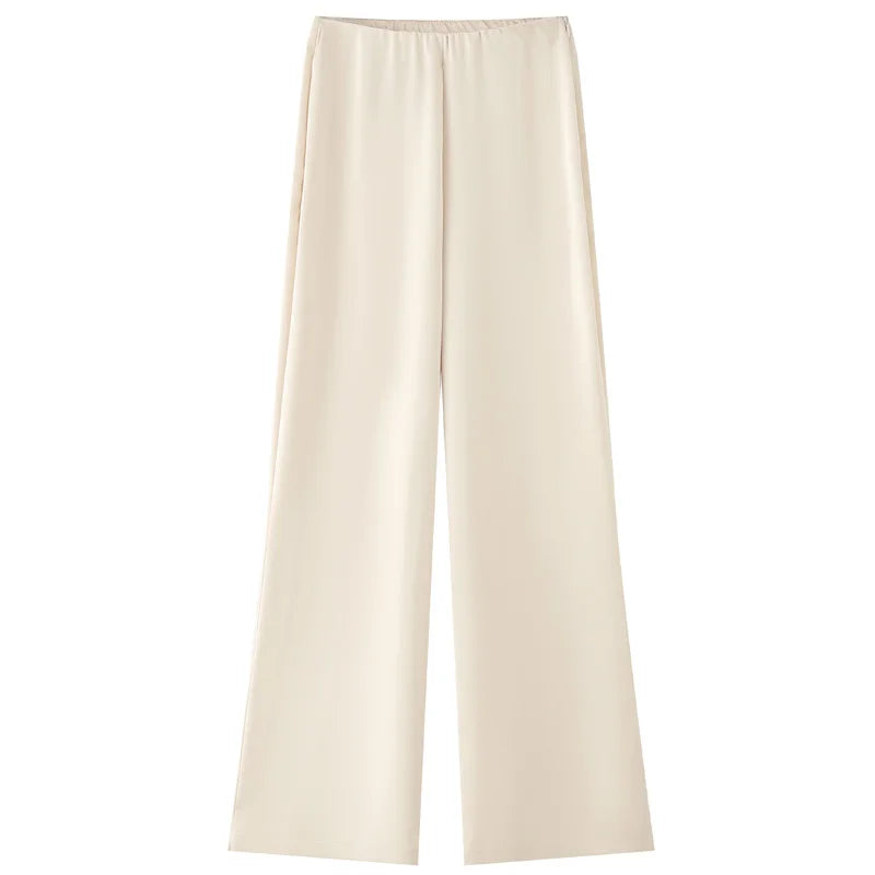 Damen Satin Zweiteiler Trägerloses Tube-Top Hochtaillierte Hose