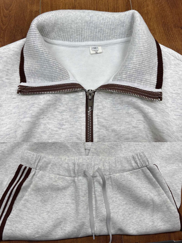 Pullover-Sweatshirt mit halbem Reißverschluss und weites Hosen-Set
