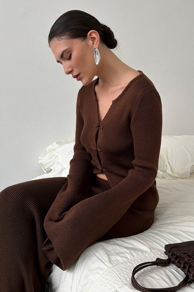 Damen Viskose Strickset Mit Glockenärmeln Und Maxirock