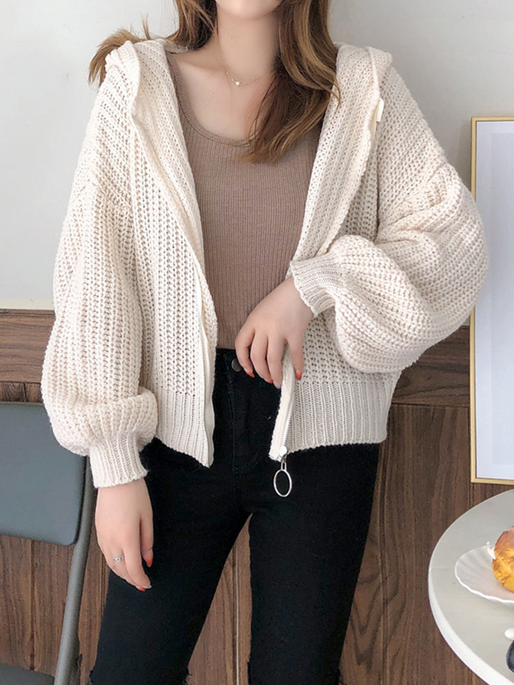 Kapuzen-Strickpullover mit Reißverschluss für Damen