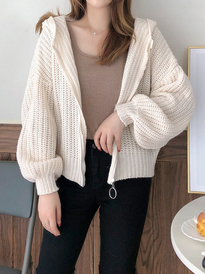 Kapuzen-Strickpullover mit Reißverschluss für Damen