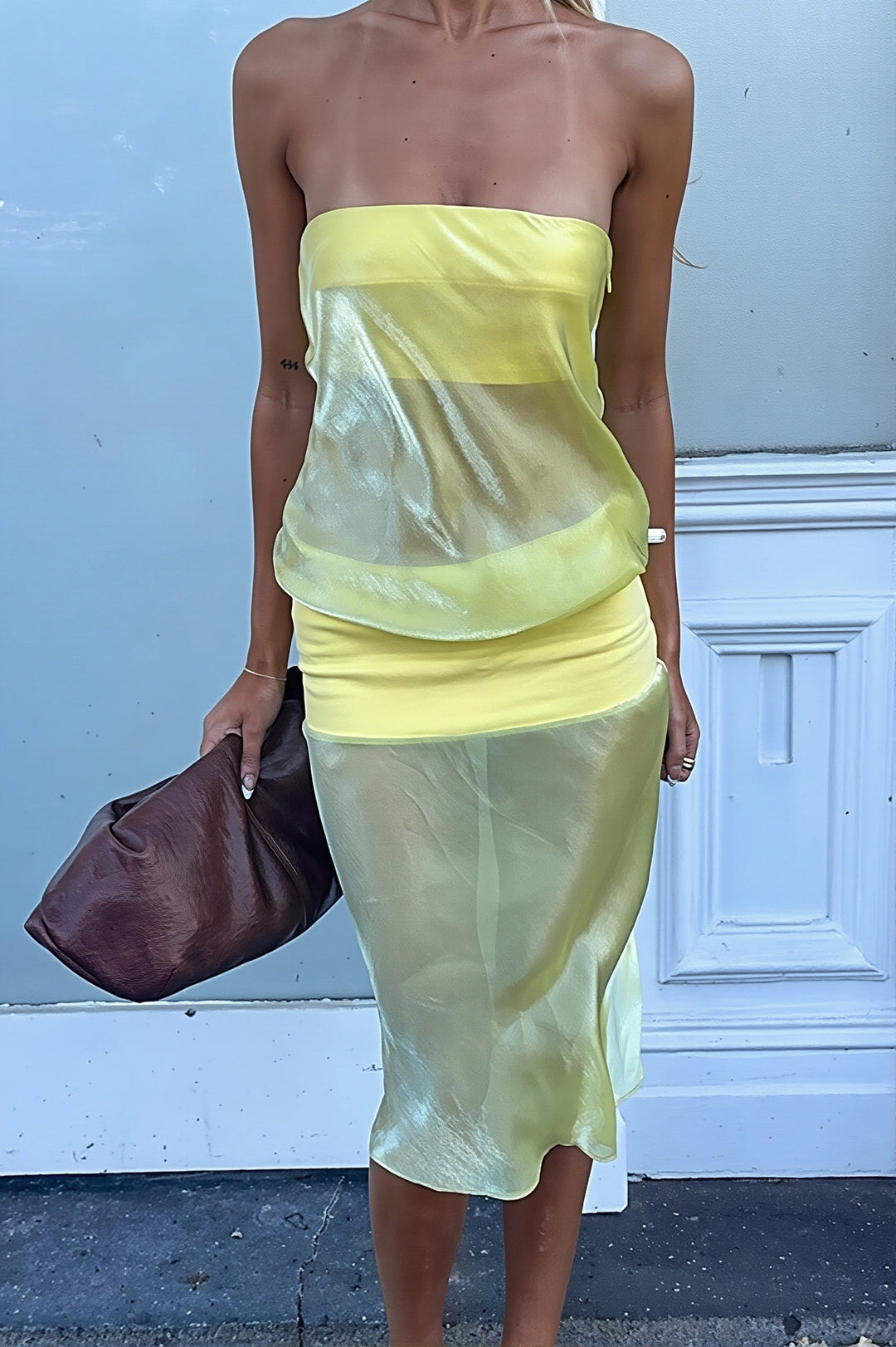 Damen Midikleid Bodycon mit Kontrastdetails in ganzer Länge