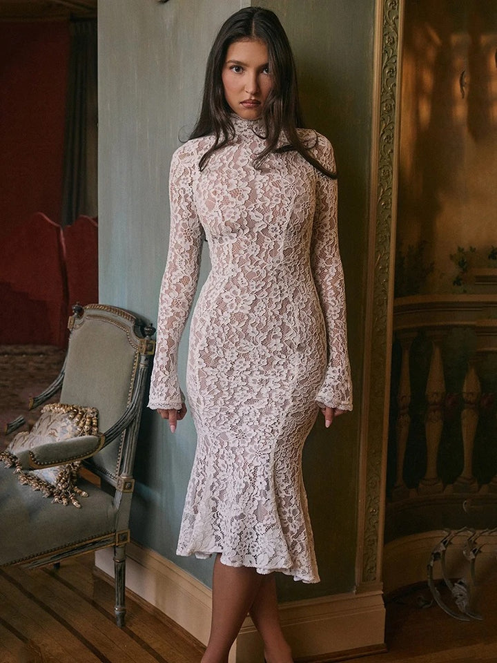 Kalentha® | Elegantes Spitzenkleid mit Stehkragen