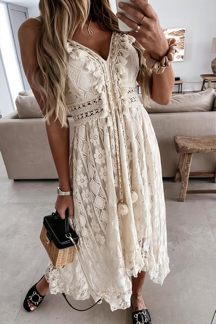Damen Boho-Midikleid mit hoher Taille in Seitenansicht