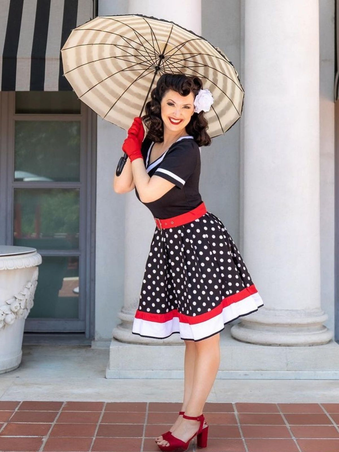 Vintage 50er Rockabilly Polka Dot Swing Kleid mit Gürtel