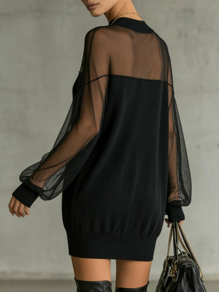 Elegantes schwarzes Minikleid mit transparenten Mesh-Ärmeln