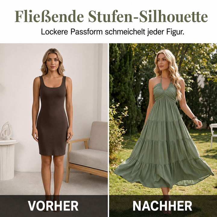 Maxikleid mit neckholder Rückenfrei und fließenden Drapierungen