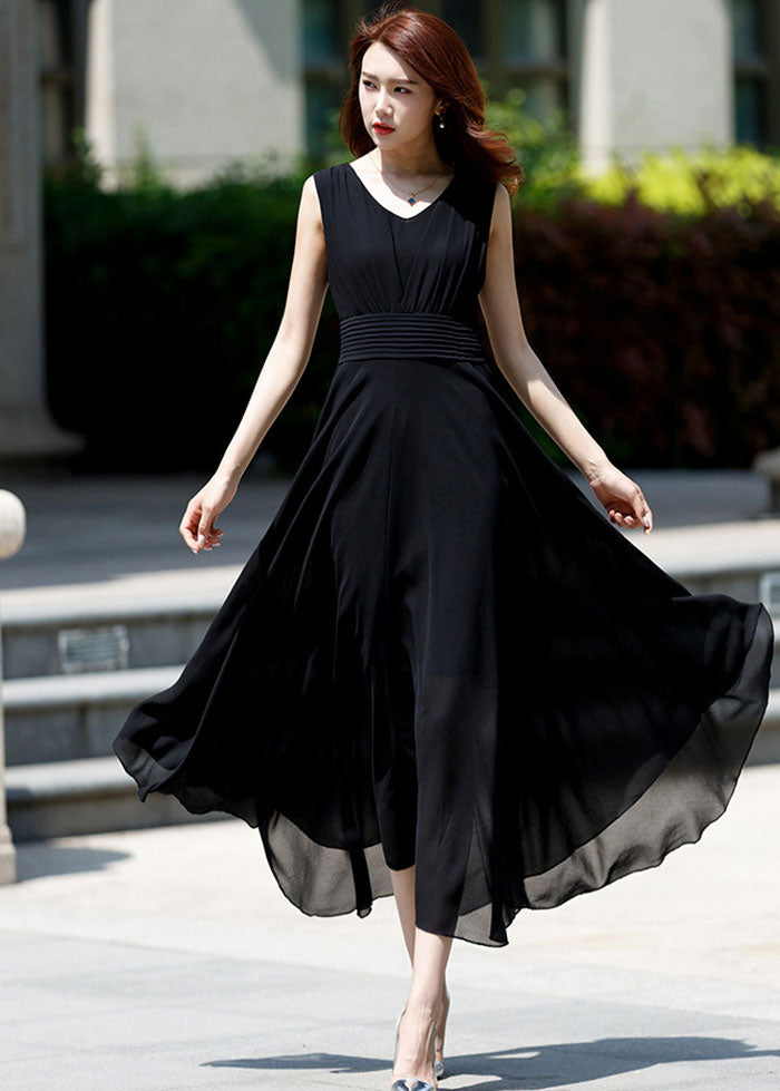 Weißes ärmelloses Maxikleid aus Chiffon mit hoher Taille