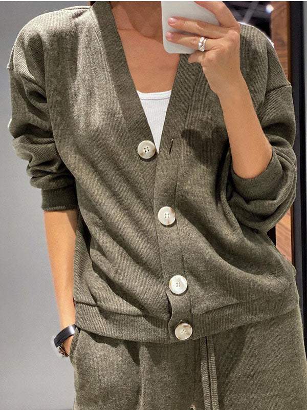 Gemütliches lässiges V-Ausschnitt Pullover- und Hose-Set