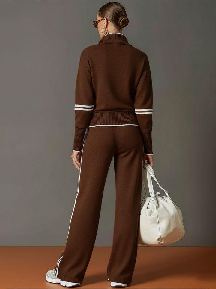 Pullover-Sweatshirt mit halbem Reißverschluss und weites Hosen-Set
