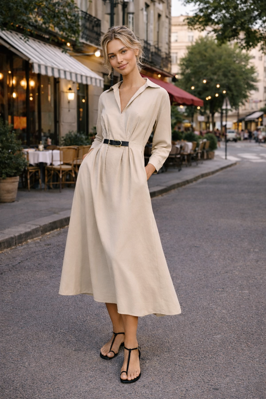 Gestricktes Midikleid aus Baumwollmischung Beige